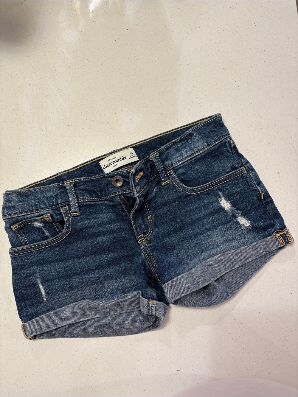 Abercrombie Kids Youth Size 14 Dark Wash Rolled Cuff Denim Jean Shorts EUC